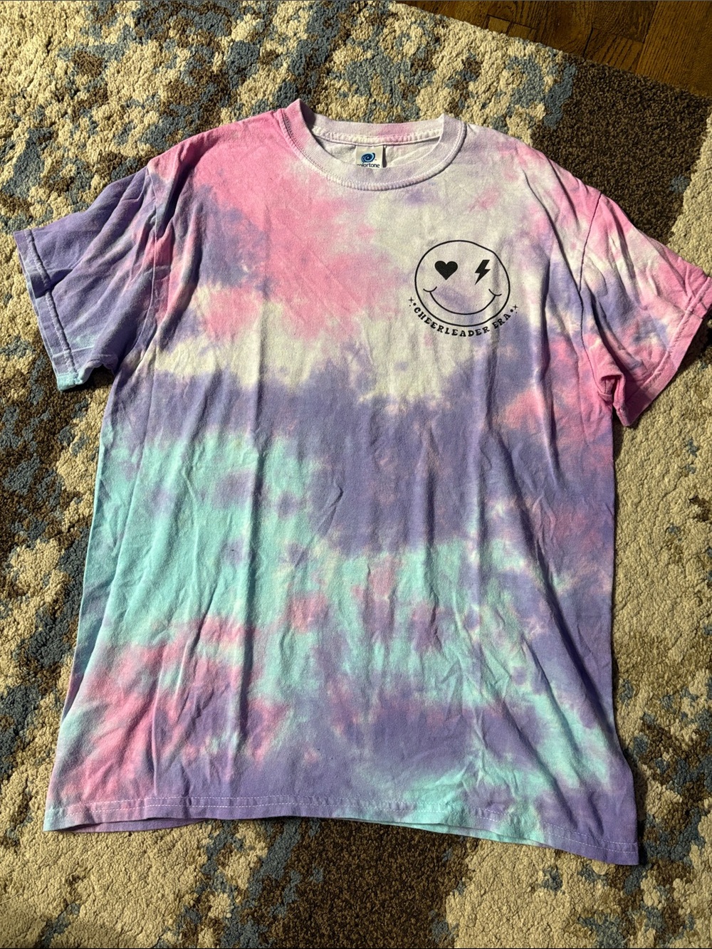 Tie-Dye Cheerleader Era graphic tee- Pink, Purple & Mint